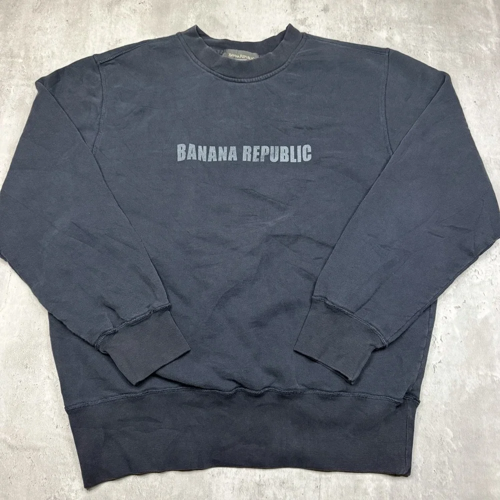Vintage Banana Republic Spellout Sweatshirt Men Large Blue Crewneck Pullover Y2K